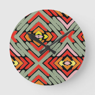 Southwestern Multicolored Pattern Round Clock