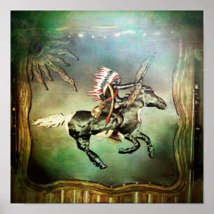 Southwestern Native American Tribal Chief on Horse Poster