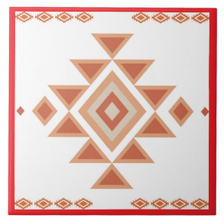 Southwestern Native Red and Desert Orange Ceramic Tile