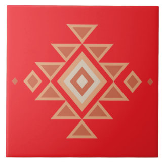Southwestern Native Red and Desert Orange Ceramic Tile