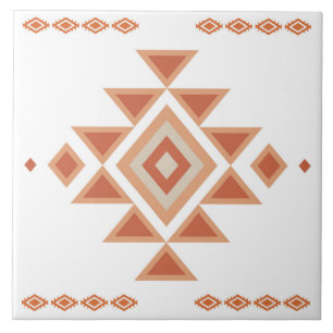 Southwestern Native White and Desert Orange Ceramic Tile