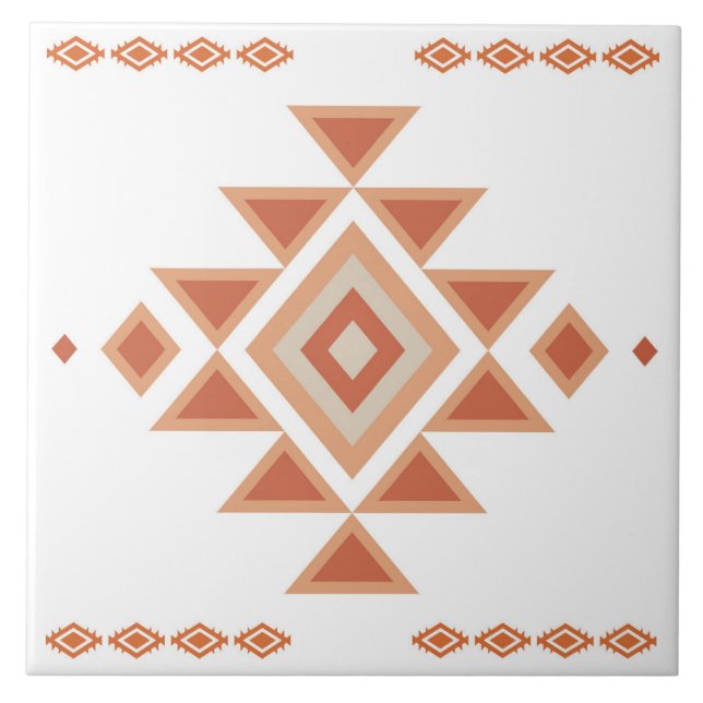 Southwestern Native White and Desert Orange Ceramic Tile (Front)