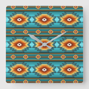 Southwestern navajo geometric  pattern. square wall clock