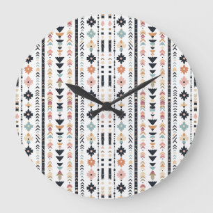 Southwestern Navajo Inspired Geometric Cream Teal  Large Clock