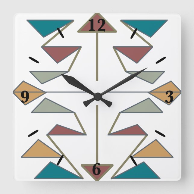 Southwestern Oblique Triangle Pattern Design Square Wall Clock (Front)