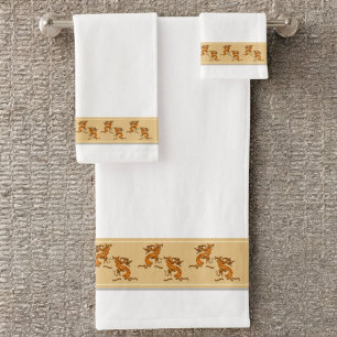 Southwestern Opposing Dancing Kokopelli Musicians Bath Towel Set