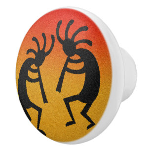 Southwestern  Orange Kokopelli Ceramic Knob