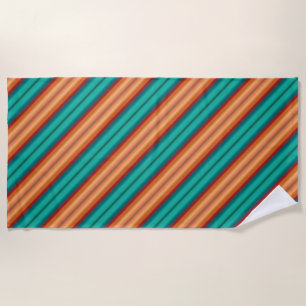 Southwestern Orange Red Turquoise Rainbow Stripes Beach Towel
