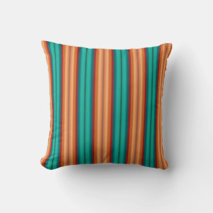 Southwestern Orange Red Turquoise Rainbow Stripes Cushion