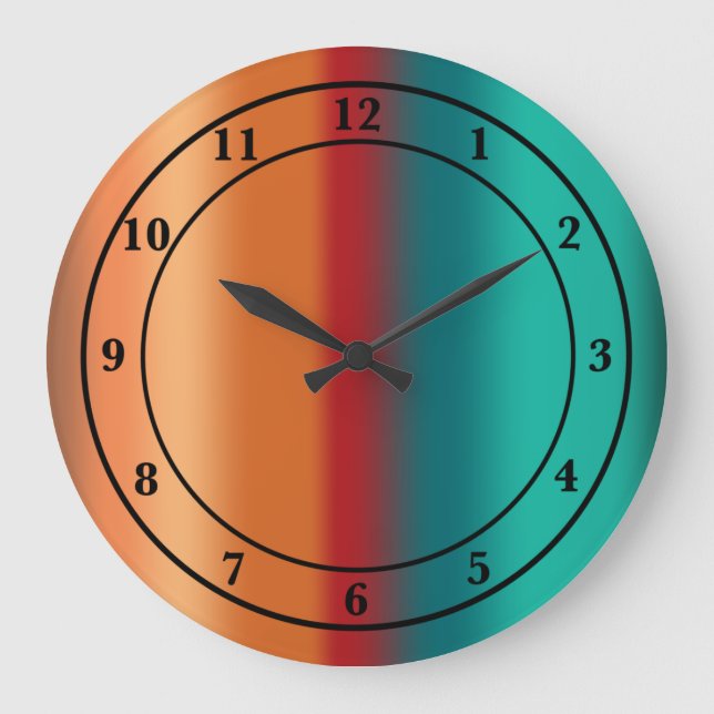 Southwestern Orange Red Turquoise Rainbow Stripes Large Clock (Front)
