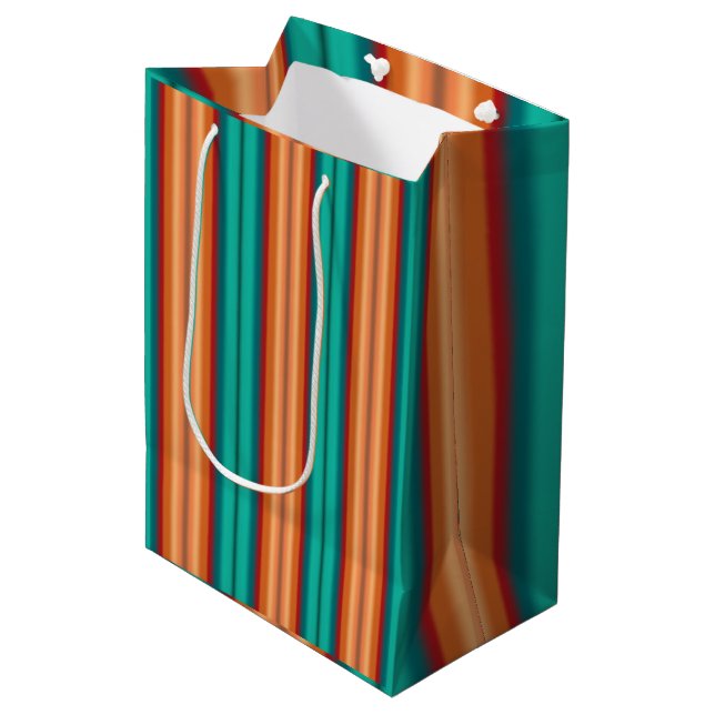 Southwestern Orange Red Turquoise Rainbow Stripes Medium Gift Bag (Front Angled)