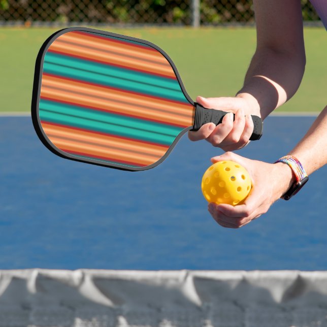 Southwestern Orange Red Turquoise Rainbow Stripes Pickleball Paddle (Insitu)
