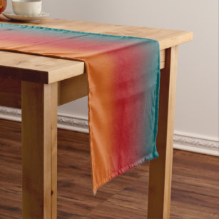 Southwestern Orange Red Turquoise Rainbow Stripes Short Table Runner