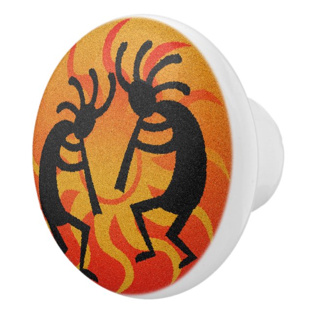 Southwestern  Orange Sun Kokopelli Ceramic Knob (Right)