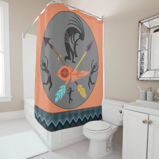 Southwestern Party Dancing Kokopellis Shower Curtain (In Situ)