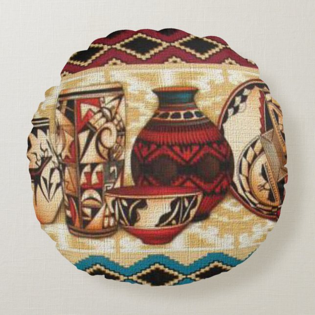 Southwestern pattern fun round throw pillow (Front)