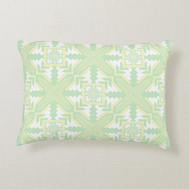 Southwestern Pattern Yellow Green White Decorative Cushion (Back)