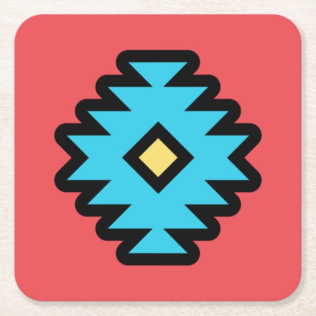 Southwestern Pop-Art Design Square Paper Coaster (Front)