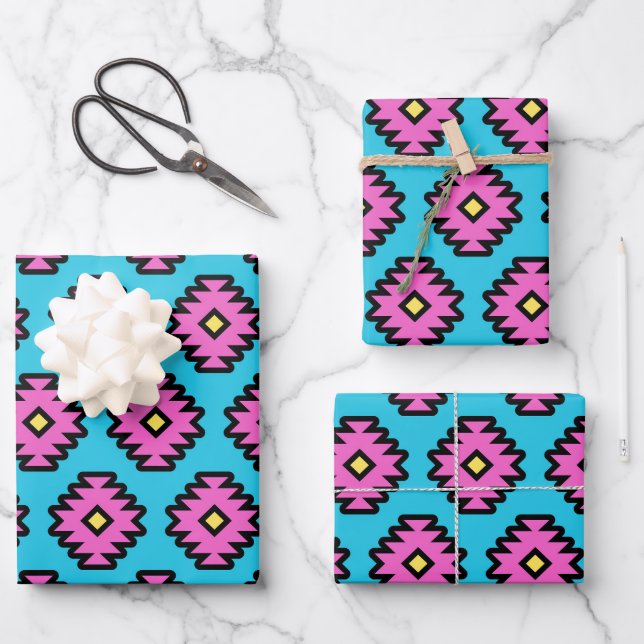 Southwestern Pop-Art Pattern Wrapping Paper Sheet (Front)