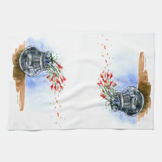 Southwestern pot of indian paintbrush wildflowers tea towel