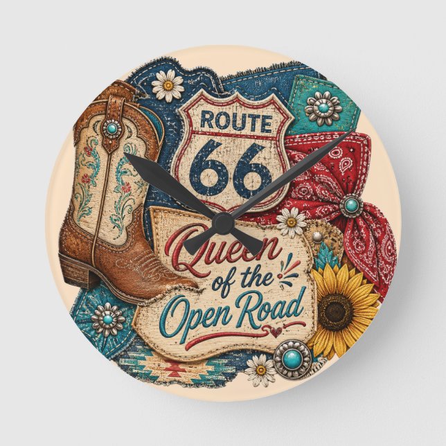 Southwestern Queen Open Road Time Round Clock (Front)