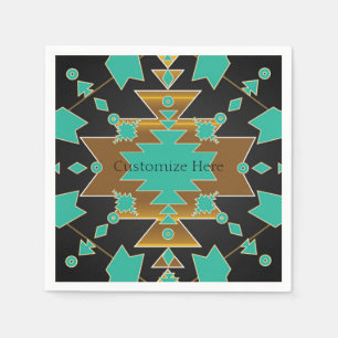 Southwestern Ranch Turquoise Black & Gold Party Napkin