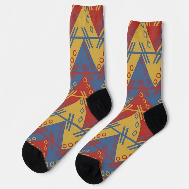 Southwestern Red Gold and Blue Pattern Socks (Left)