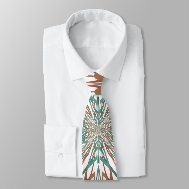 Southwestern Rust Turquoise Line Drawing Pattern Tie (Tied)