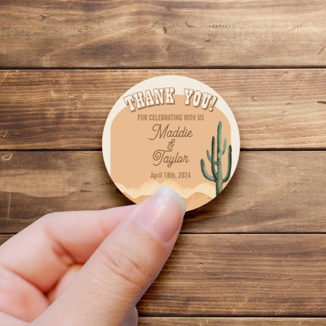 Southwestern Rustic Desert Cactus Thank You Favour Classic Round Sticker (Creator Uploaded)