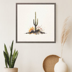 Southwestern Saguaro Cactus with Wildflowers Canvas Print