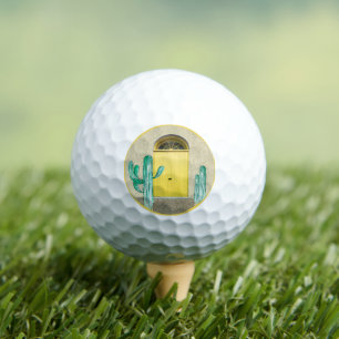 Southwestern Saguaro Cactus Yellow Doors Stucco Golf Balls