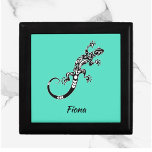 Southwestern Sea Green and Black Gecko Gift Box<br><div class="desc">Striking keepsake/jewellery box in sea green,  black and white - decorated with a charming Aztec inspired gecko.  Personalise with your/recipient name. Add some flair to your home decor!</div>