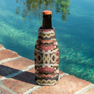Southwestern Squiggly Wiggly Earth Tone Abstract Bottle Cooler