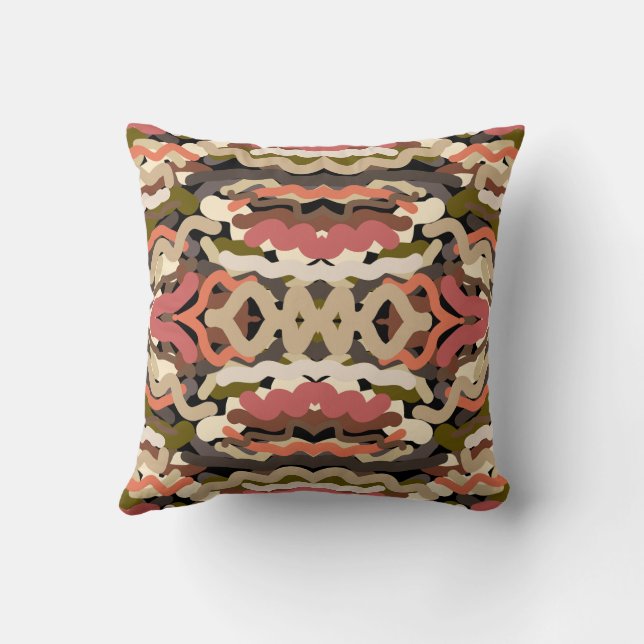 Southwestern Squiggly Wiggly Earth Tone Abstract Cushion (Back)