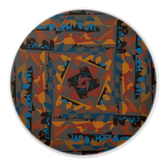 Southwestern Style Abstract Pattern Jagged Design Ceramic Knob (Front)
