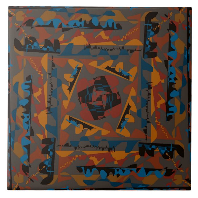 Southwestern Style Abstract Pattern Jagged Design Ceramic Tile (Front)