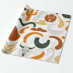Southwestern style cactus bull skull cowboy hat  wrapping paper