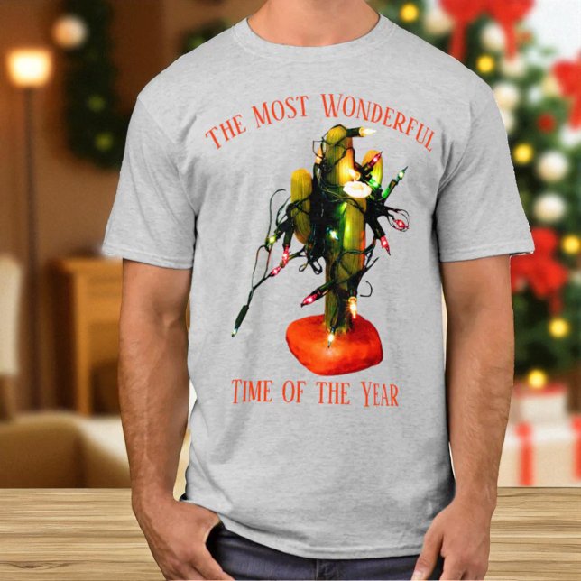 Southwestern Style Cactus Candle Christmas Lights T-Shirt (Christmas cactus with lights tee shirt front)