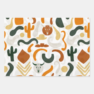 Southwestern style cowboy cactus bull skull wrapping paper sheet