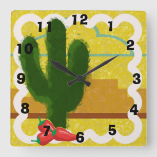 Southwestern Style Desert Scene With Saguaro - Square Wall Clock