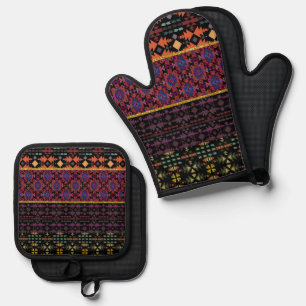 Southwestern Style Patterns Quilted Look Oven Mitt & Pot Holder Set