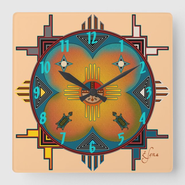 Southwestern Style Square Wall Clock (Front)