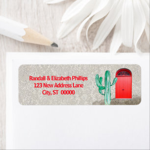 Southwestern Style Stucco Red Doors Saguaro Cactus Return Address Label