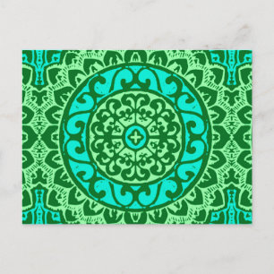 Southwestern Sun Mandala Batik, Lime Green Postcard