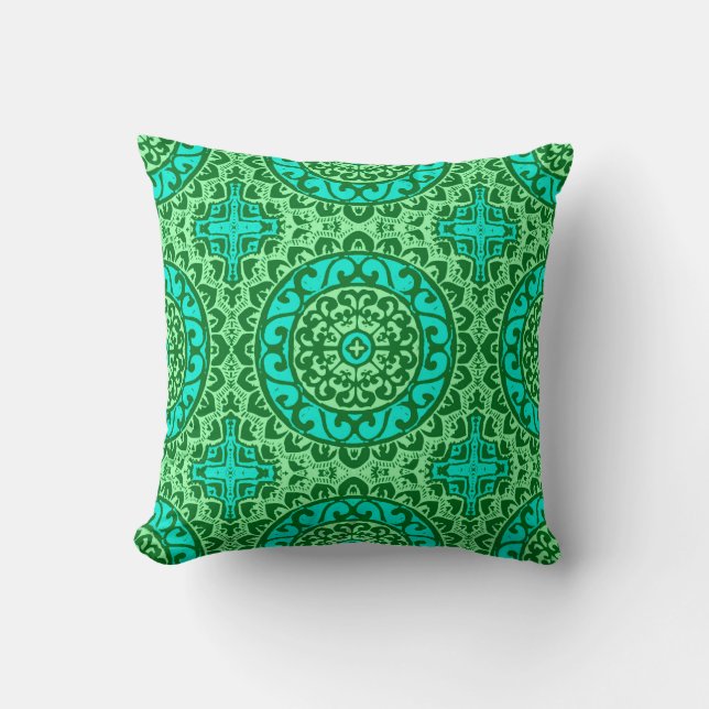 Southwestern Sun Mandala Batik, Lime Green Throw P Cushion (Front)