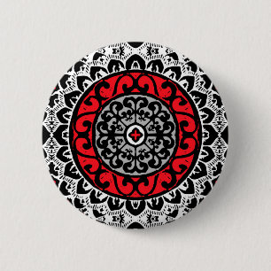 Southwestern Sun Mandala Batik, Red, Black & White 6 Cm Round Badge