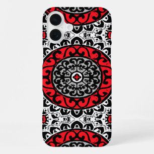 Southwestern Sun Mandala Batik, Red, Black & White iPhone Case