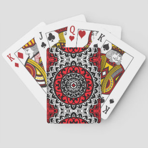Southwestern Sun Mandala Batik, Red, Black & White Playing Cards