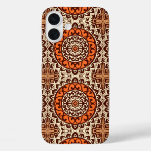 Southwestern Sun Mandala Batik, Rust & Brown iPhone 16 Plus Case