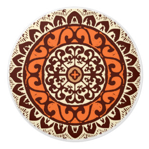 Southwestern Sun Mandala Batik, Rust & Brown Ceramic Knob